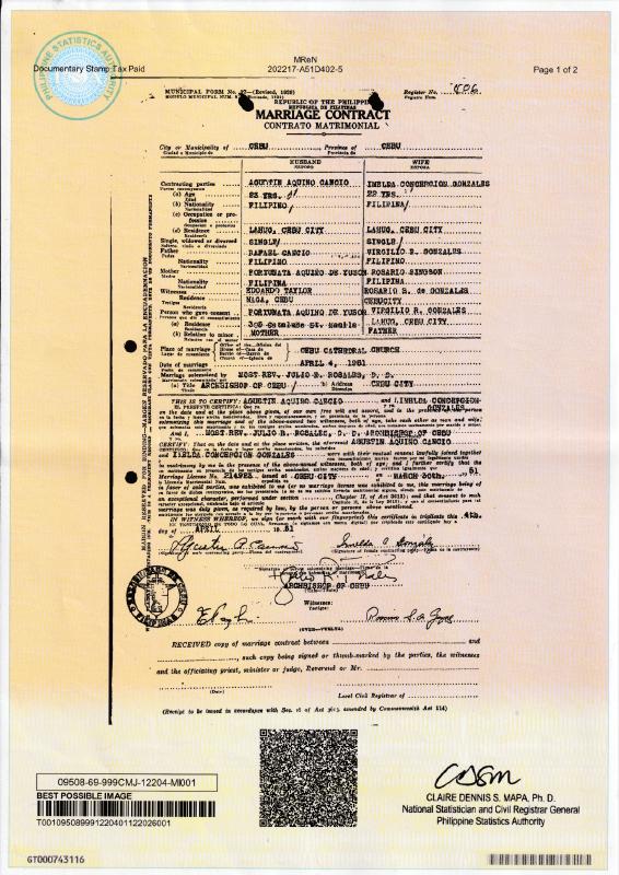 Annex AT: Imelda - Marriage Certificate
